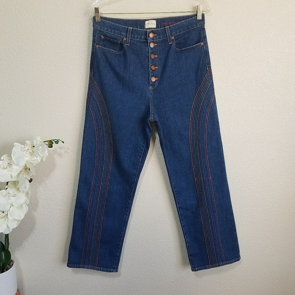 Alice + Olivia Rainbow Stitch High Waist Jeans